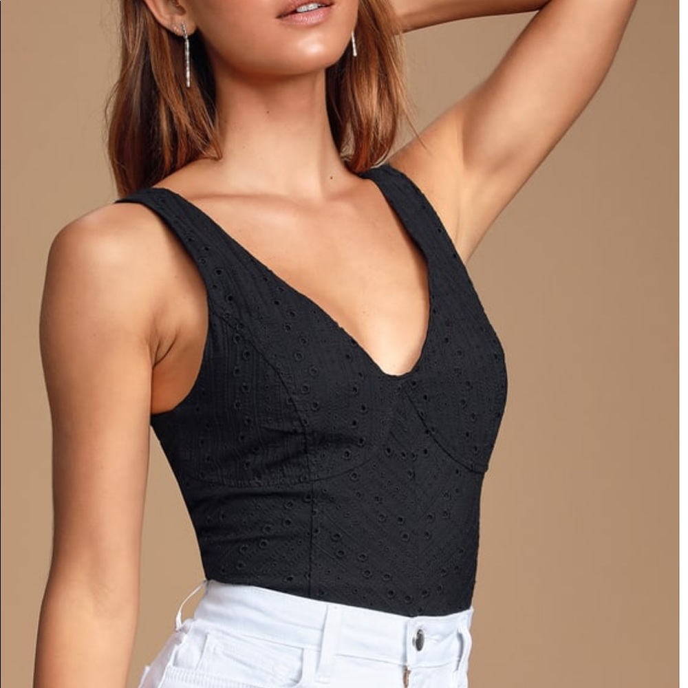 Elodia Black Eyelet Lace Sleeveless Crop Top